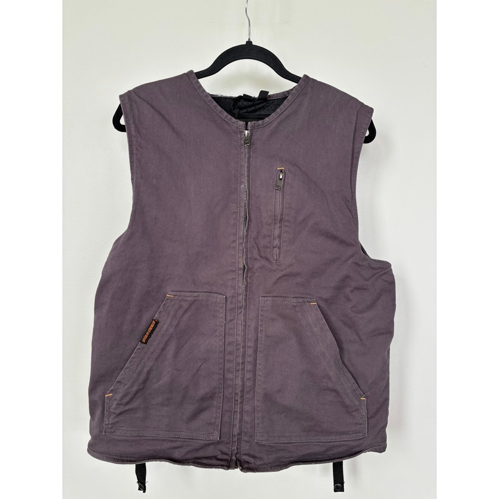 Speed and Strength‎ Mens Motorcycle Vest Canvas Charcoal Grey Full Zip Medium
